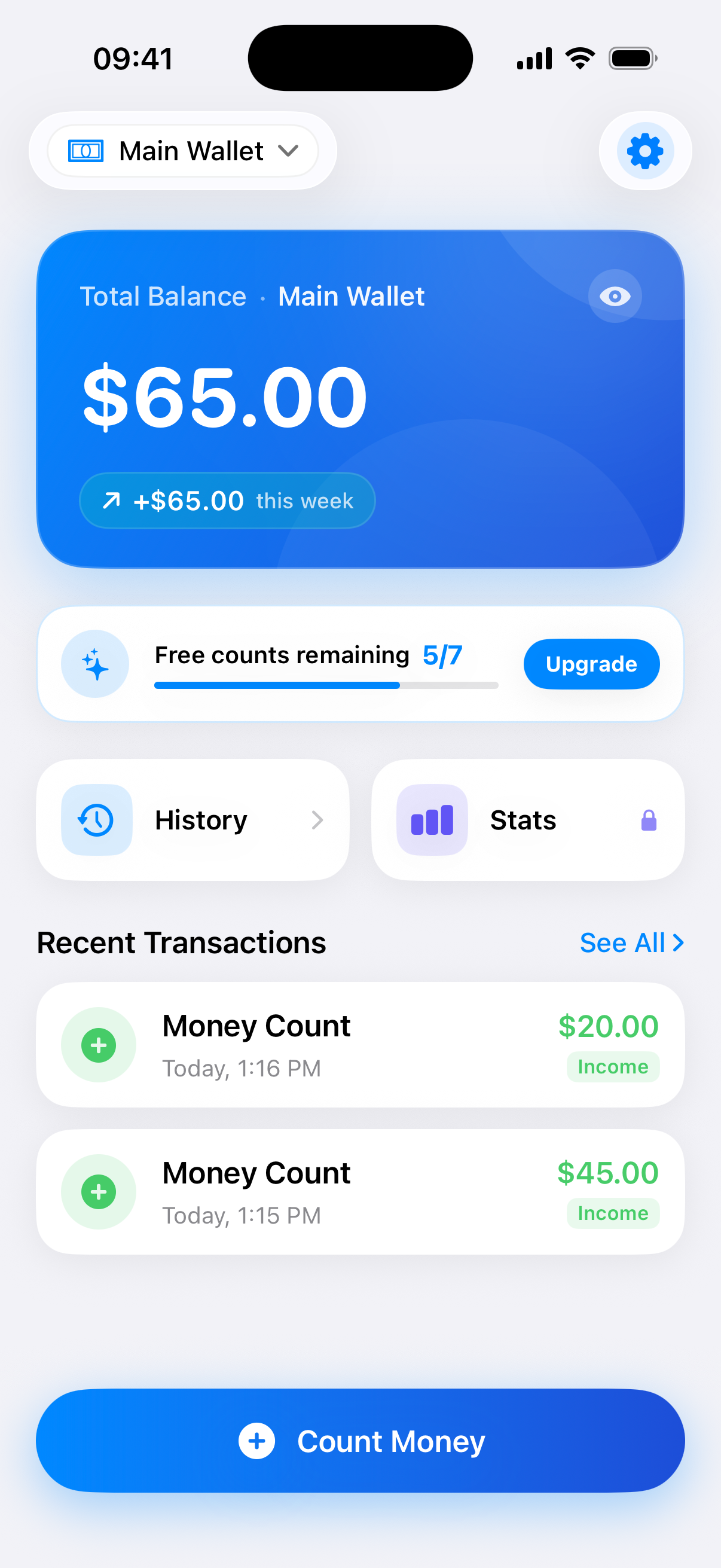 Money Counter home screen