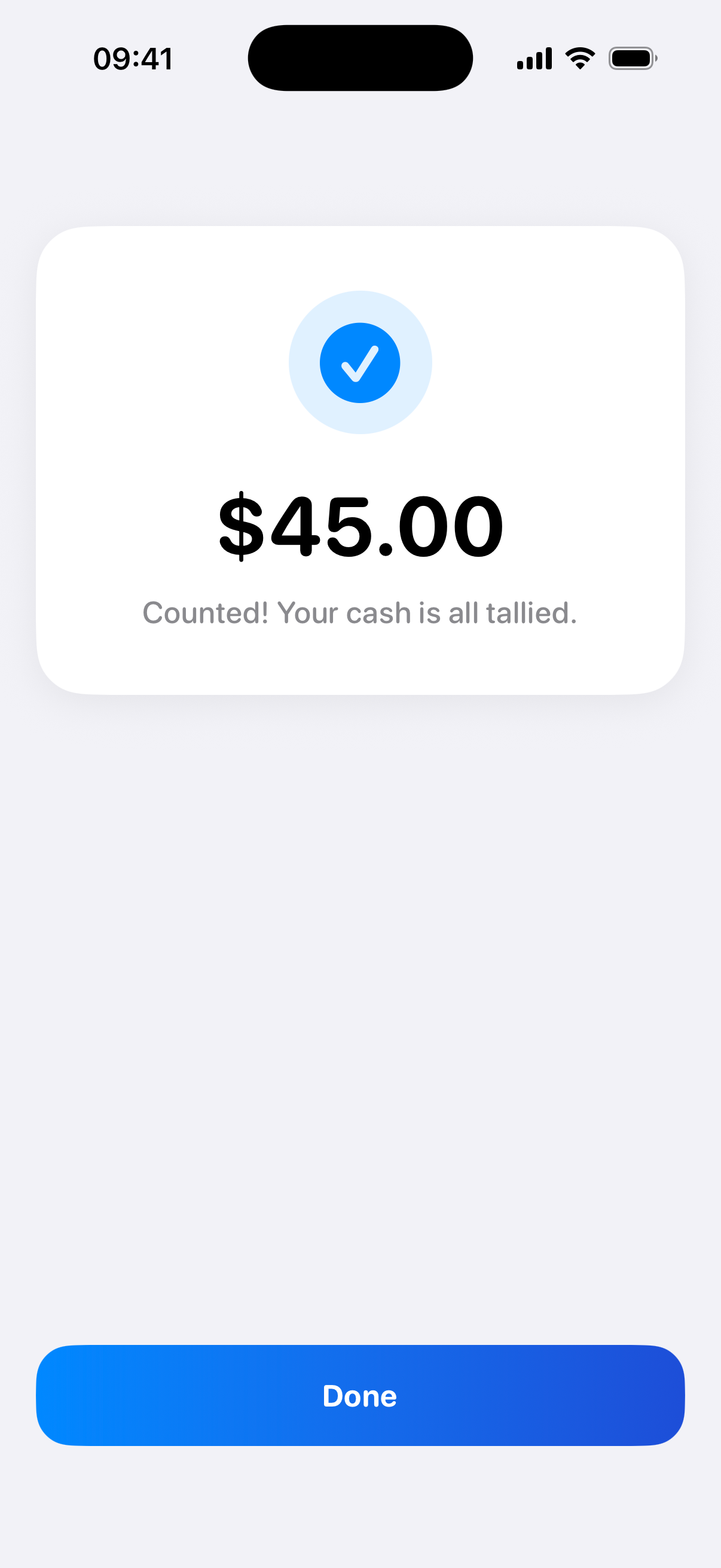 Money Counter result screen